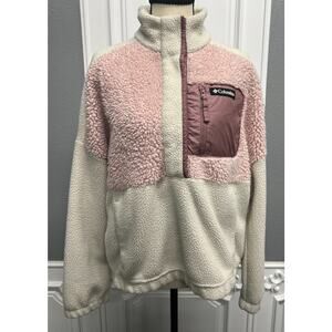 Columbia Sherpa Fleece Pullover- Women's L, Pink/Cream Colorblock